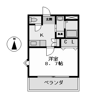 洋室8.7帖　家具家電ご用意できます。