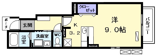 洋室9帖 K3.2帖 家電ご用意できます