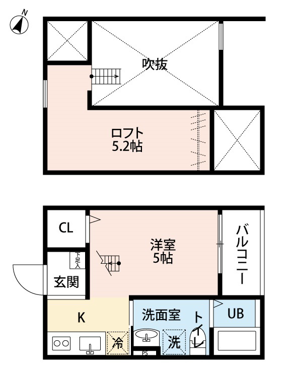 洋室5帖 ロフト5.2帖 家電ご用意できます。