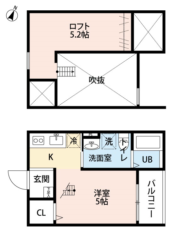 洋室5帖 ロフト5.2帖 家電ご用意できます。