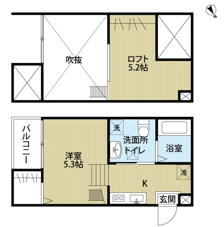 洋室5.3帖 ロフト5.2帖