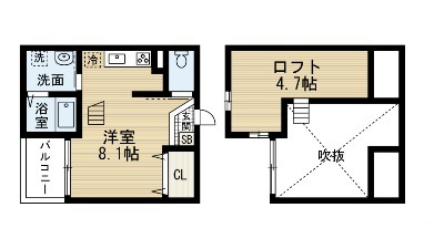 間取り 洋室8.1帖 ロフト4.7帖 反転タイプあり