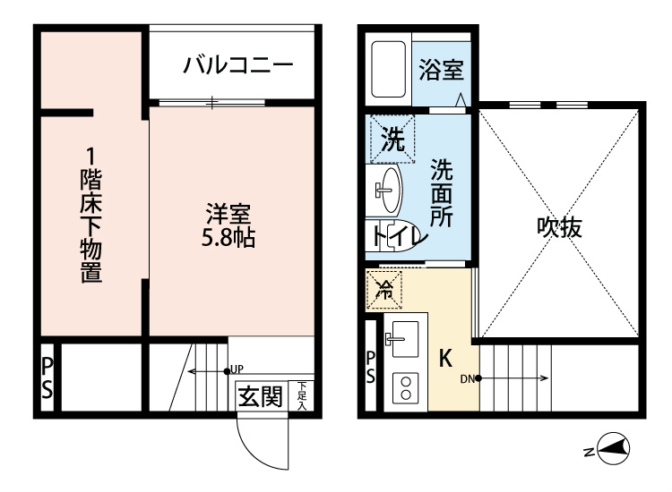 洋室5.8帖 アンダーロフト 反転有り