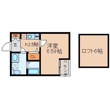 洋室6.59帖 ロフト6帖 家電ご用意できます