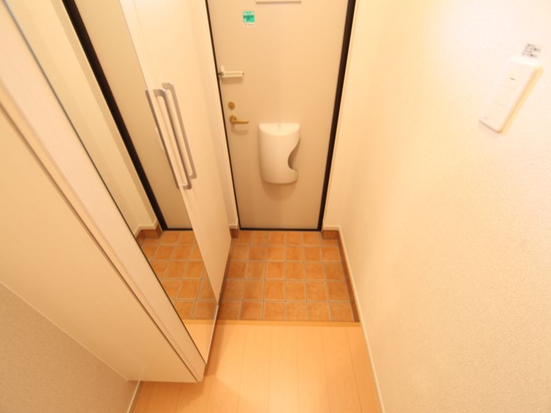 玄関 鏡付きのシューズボックス