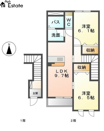 LDK9.7帖 洋室6.5帖 洋室6.1帖