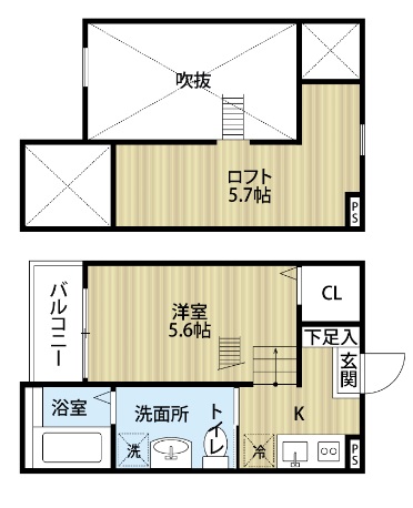 洋室5.6帖 ロフト5.7帖