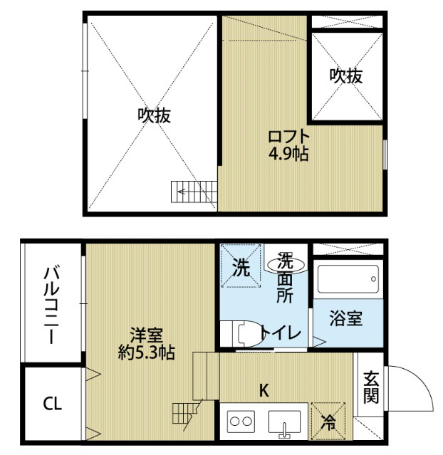 洋室5.3帖 ロフト4.9帖