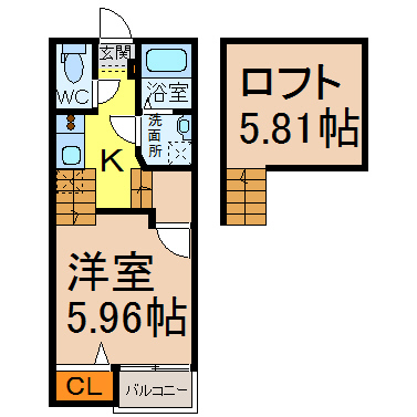 洋室5.96帖 ロフト5.81帖 家電ご用意できます